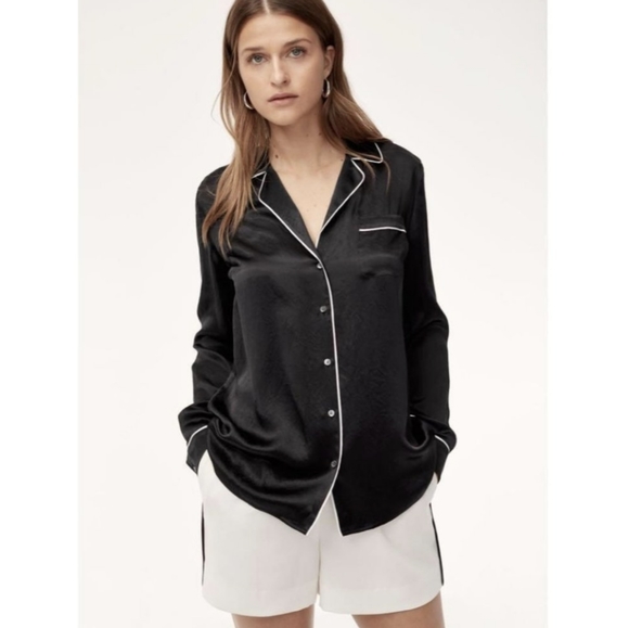 Aritzia / Babaton black blouse with white piping - Picture 2 of 8